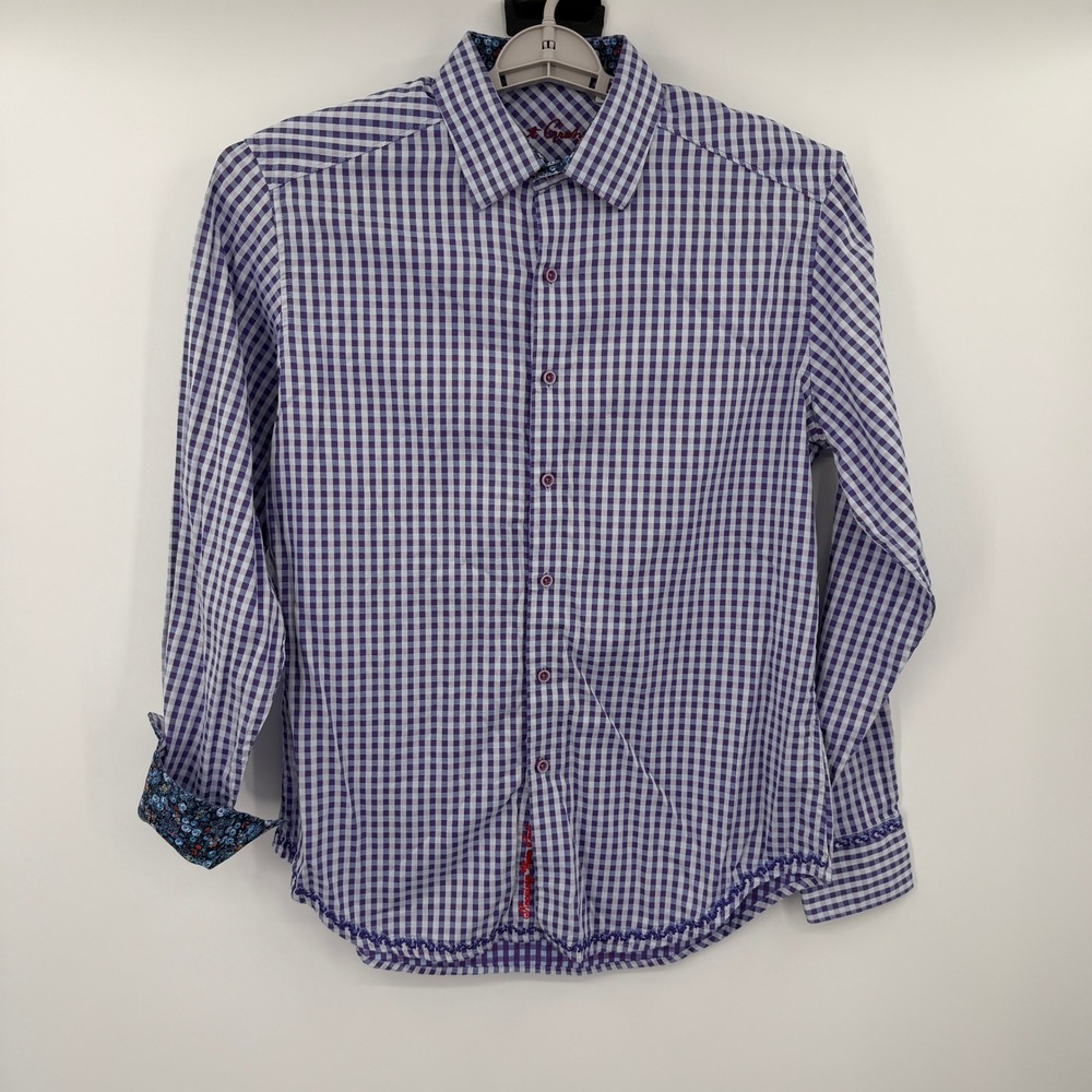 Robert Graham Mens Classic‎ Fit Gingham Button Down Shirt Purple White Size M